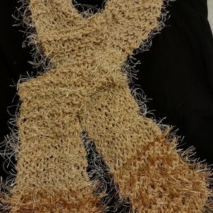 Hand Made Crochet Luxurious Scarf, Goldish in Color, Unique Style, Artistry.
